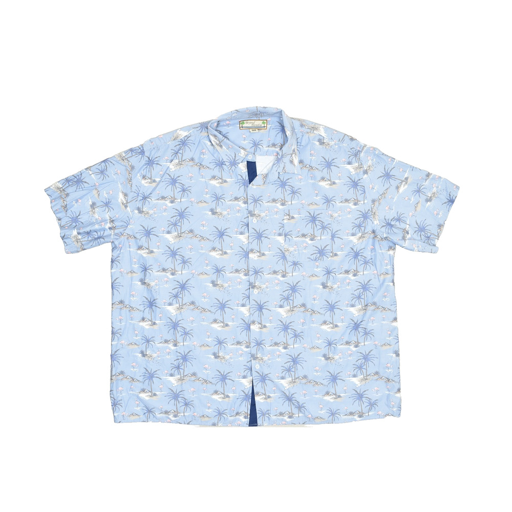 Beyond Paradise Men's Hawaiian Shirt 3XB Blue Palm Trees Flamingo Print